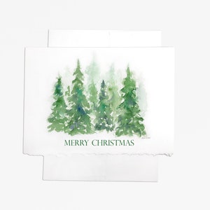 Pine Trees Watercolor Christmas Card - 5 x 7