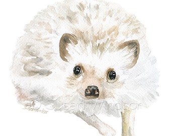 Hedgehog Watercolor Painting Giclee Print Reproduction - Hedgie Art - Woodland Animal Nursery Decor Unframed