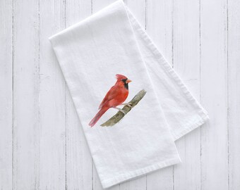 Dish Towel Kitchen Towel Watercolor LinenCotton Red Cardinal and Dogwood Flower Tea Towel Birds Chef Gift Hand Towel