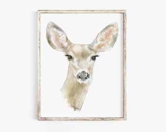 Doe Deer Watercolor Painting Giclee Print Reproduction Woodland Art Nursery Decor Unframed