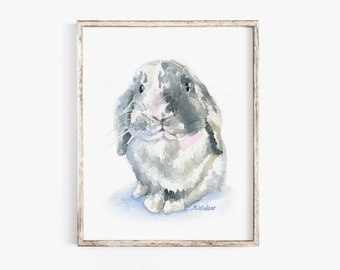 Gray Lop Rabbit Watercolor Painting Large Poster - Watercolor Animals Kids Room - Nursery Wall Art Unframed