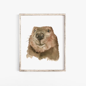 Baby Beaver Watercolor Painting Giclee Print - Nursery Art - Woodland Animal Unframed
