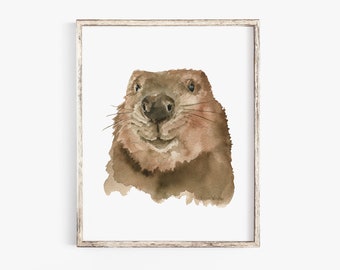 Baby Beaver Watercolor Painting Giclee Print - Nursery Art - Woodland Animal Unframed