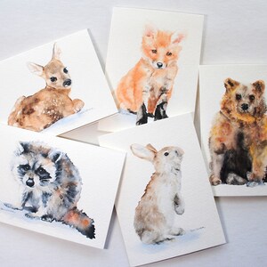 Set de cartes aquarelle animaux de la forêt, cartes de voeux 5 x 7