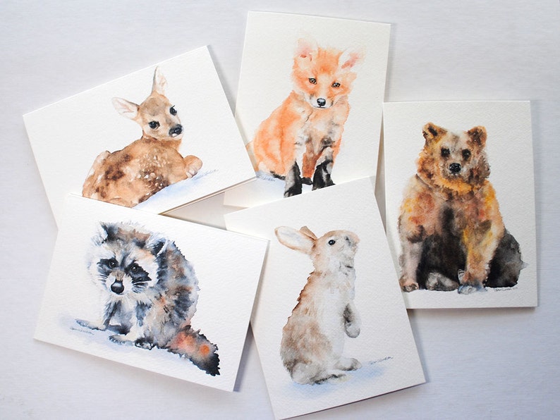 Woodland Animal Watercolor Card Set Greeting Cards 5x7 - Etsy