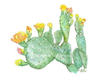 Prickly Pear Cactus Watercolor Painting Giclee Print - Cacti Art UNFRAMED