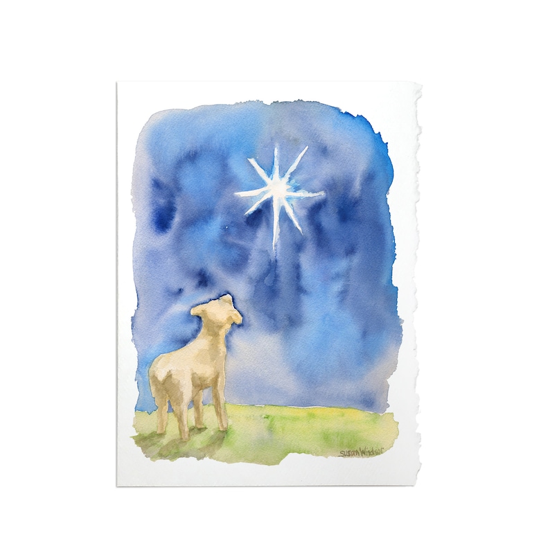 Lamb and Star Watercolor Christmas Card - Set of 10 - 5 x 7 image 2