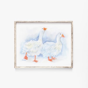 Geese Watercolor Painting Giclee Print Fine Art Print - Sabastopol Goose UNFRAMED