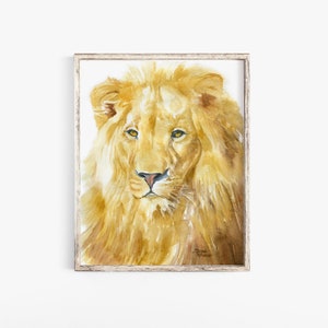 Lion Watercolor Print Large Poster - African Lion Painting UNFRAMED