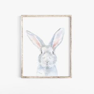 Gray Bunny Rabbit - Watercolor Painting Animal Nursery Wall Art Print Unframed