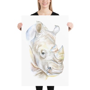 Peinture aquarelle rhinocéros grande affiche imprimée Giclée sans cadre image 6