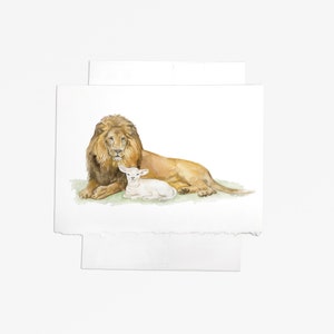 Lion and Lamb Watercolor Painting Greeting Card