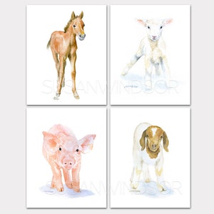 Watercolor Farm Animal Art Print Set Unframed