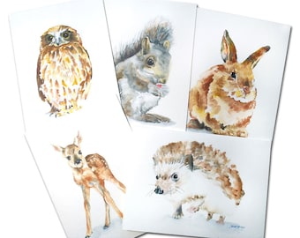 Woodland Animal Watercolor Card Set Greeting Cards - 5 x 7