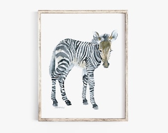Baby Zebra Watercolor Painting Giclee Print African Jungle Animal Art UNFRAMED