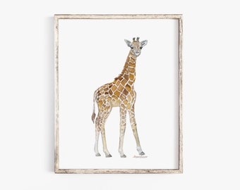 Baby Giraffe Watercolor Fine Art Print Large Poster Art - Unframed