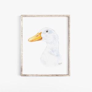 White Duck Watercolor Painting- Nursery Art - Giclee Print Reproduction Farm Animal UNFRAMED