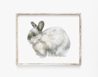 Gray Rabbit Watercolor Painting - 10 x 8 - 11 x 8.5 - Giclee Print Reproduction - Bunny Nursery Art UNFRAMED