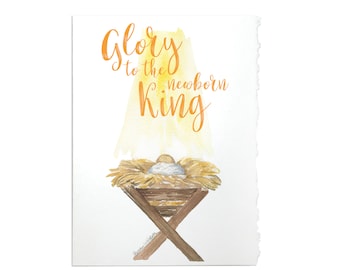 Baby in the Manger Christian Christmas Card Set of 10 - Watercolor