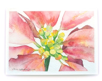 Watercolor Christmas Card Set Poinsettia Floral Painting