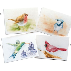 Watercolor Bird Greeting Cards Set of 5 5 x 7 Mix and Match Watercolor painting image 1