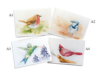 Aquarel vogel wenskaarten-set van 5-5 x 7-mix en match-aquarel schilderij