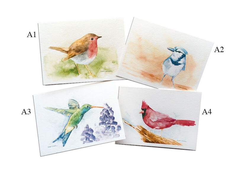 Watercolor Bird Greeting Cards Set of 5 5 x 7 Mix and Match Watercolor painting image 1