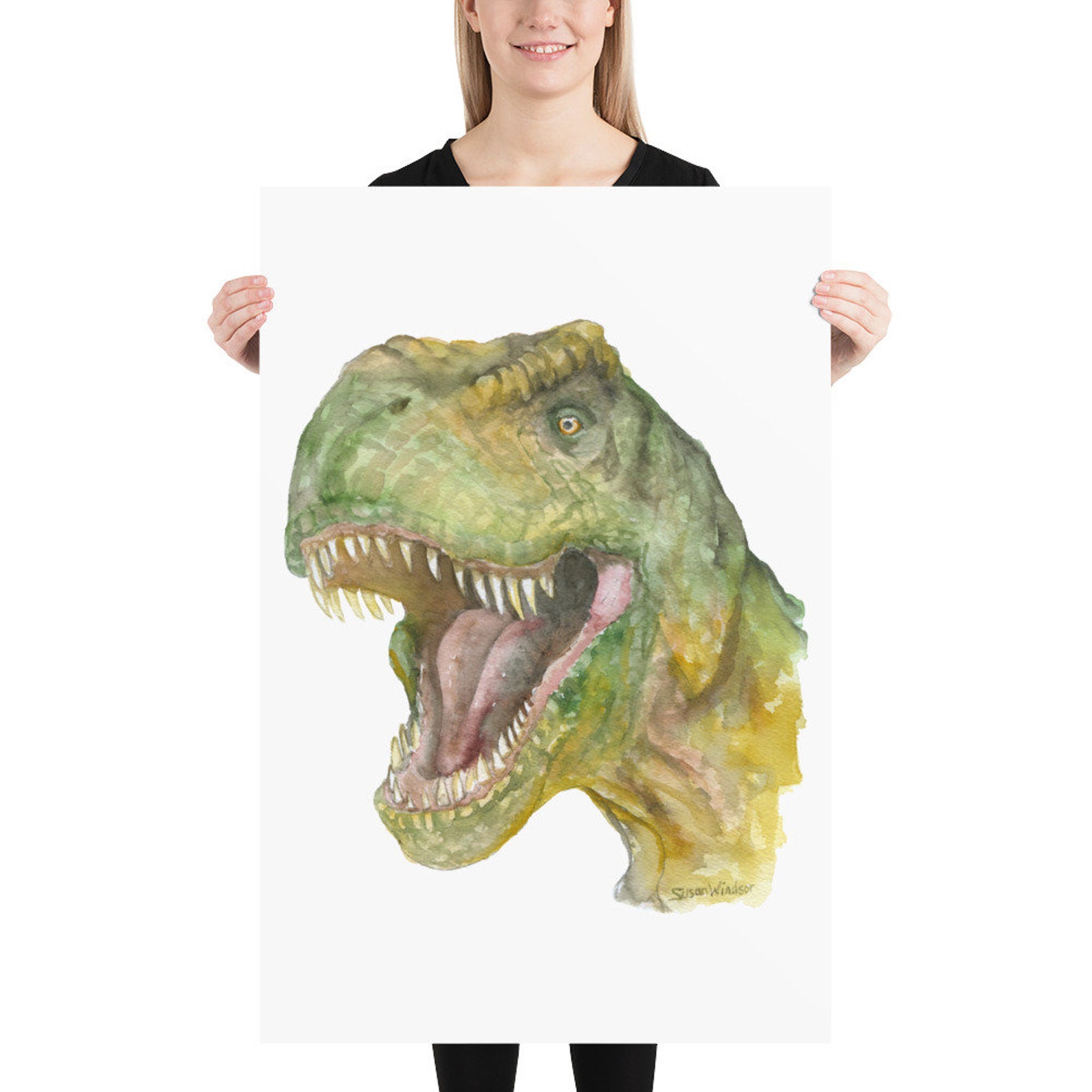 T. Rex Watercolor Painting Large Print Etsy