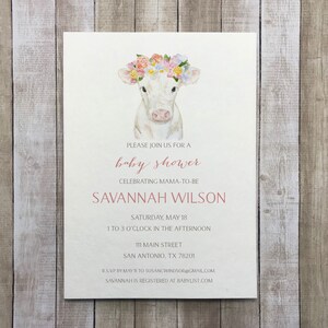 White Calf Floral Watercolor Baby Shower Invitation