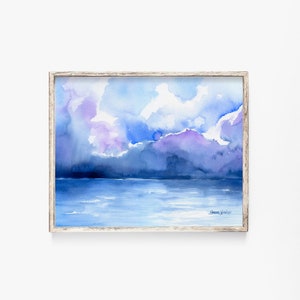 Abstract Ocean Watercolor Print 36x24 in Poster UNFRAMED