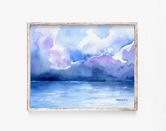 Abstract Ocean Watercolor Print 36x24 in Poster UNFRAMED