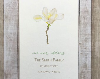White Magnolia Watercolor Address Change Cards and Envelopes