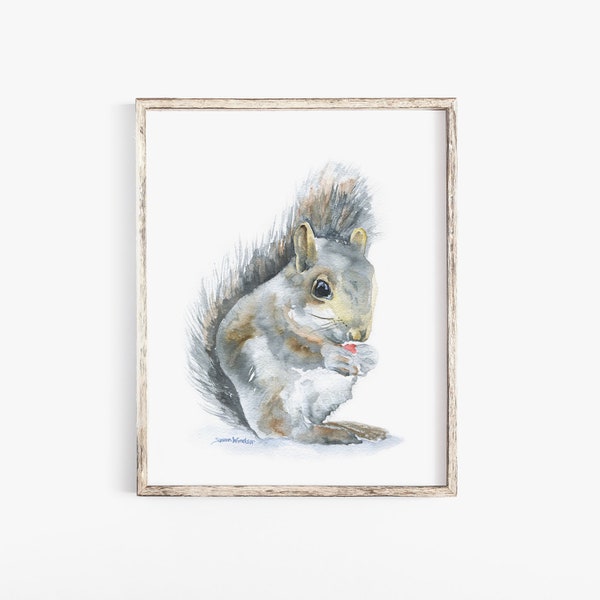 Squirrel Watercolor Painting Nursery Fine Art Giclee Print Unframed