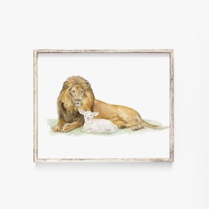 Lion and Lamb Watercolor Painting - Giclee Print Reproduction UNFRAMED