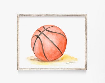 Basketball Watercolor Painting - Giclee Print - Sports Boys Room Nursery Art UNFRAMED