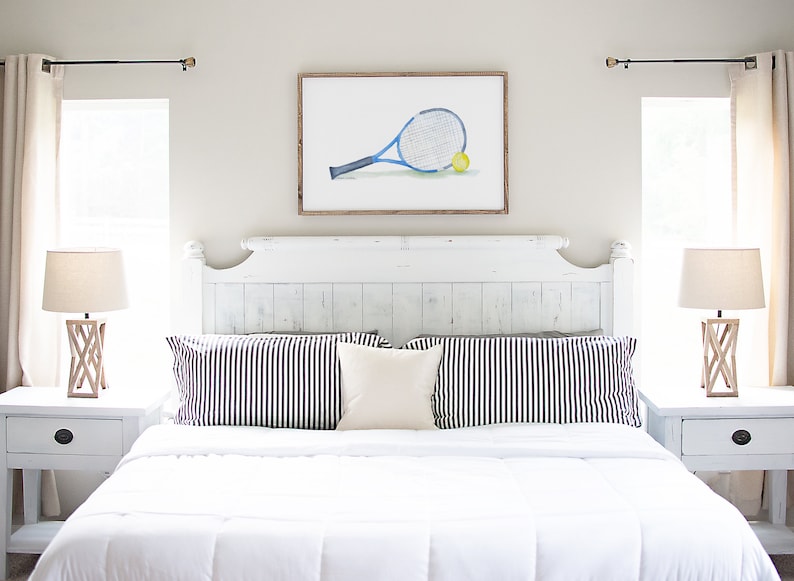 Tennis Ball and Racket Watercolor Large Poster Art Print UNFRAMED image 2