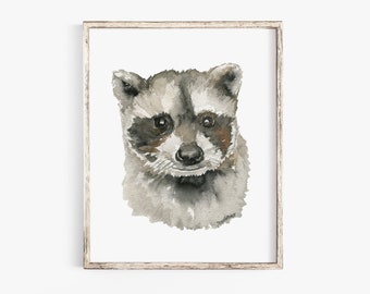 Baby Raccoon Watercolor Painting Giclee Print - Nursery Art - Woodland Animal Unframed