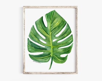 Monstera Leaf Watercolor Painting  Giclee Print Tropical Green Foliage Botanical Art Print UNFRAMED