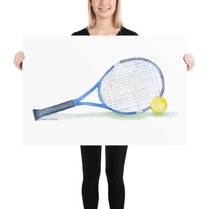 Tennis Ball and Racket Watercolor Large Poster Art Print UNFRAMED 24×36 inches