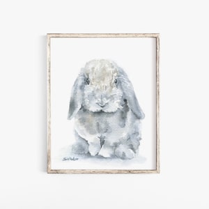Grijze Mini Lop Bunny Konijn Aquarel Grote Poster Giclee Art Print Unframed