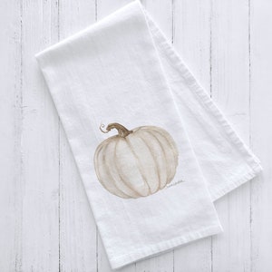 White Pumpkin Watercolor Flour Sack Tea Towel