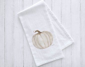 White Pumpkin Watercolor Flour Sack Tea Towel