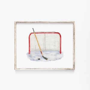 Hockey Watercolor Painting - Giclee Print - Sports Room Nursery Art Man Cave UNFRAMED