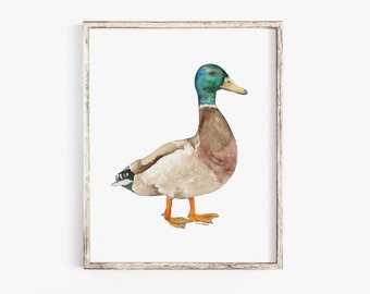 Mallard Duck Watercolor Painting Giclee Print Reproduction Woodland Nursery Decor Unframed