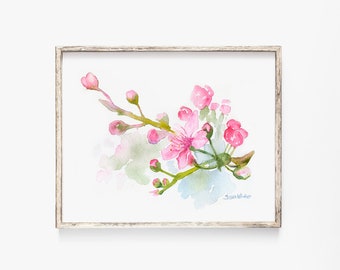 Cherry Blossoms Watercolor Painting Giclee Print - Floral Painting - Flower Art - Reproduction UNFRAMED