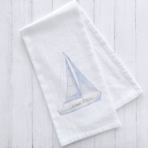 Sailboat 3 Watercolor Flour Sack Tea Towel