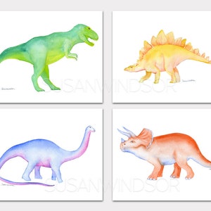 Dinosaurs Watercolor Art Prints Set of 4 Unframed
