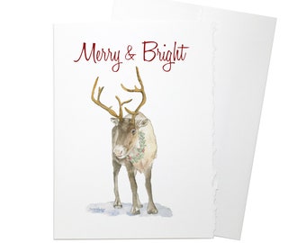 Christmas Caribou Cards Set of 10 - Watercolor Christmas Card