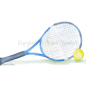 Tennis Ball and Racket Watercolor Large Poster Art Print UNFRAMED image 3