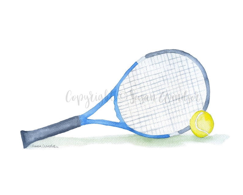 Tennis Ball and Racket Watercolor Large Poster Art Print UNFRAMED image 3
